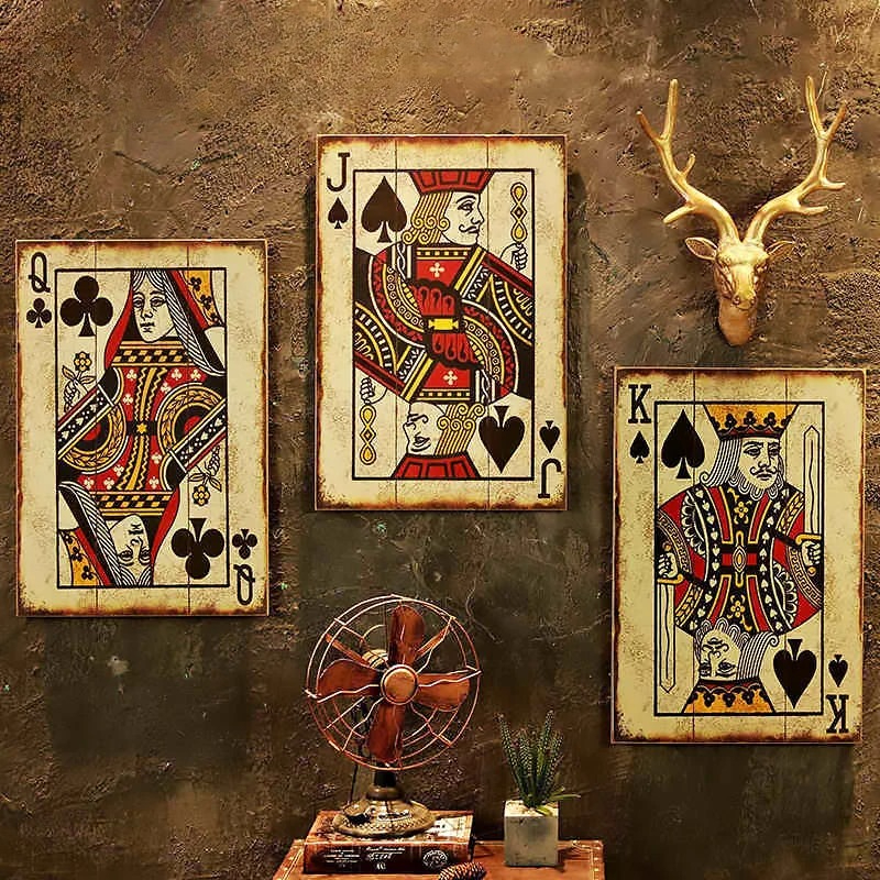 Retro Gaming Bar - Industrial Chic Poker Wall Decor, Vintage