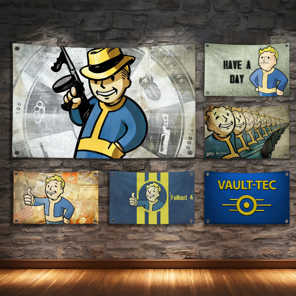 Retro Gaming Banner - Game-F-fallouts-logo Cool Retro Flag Room Bedroom