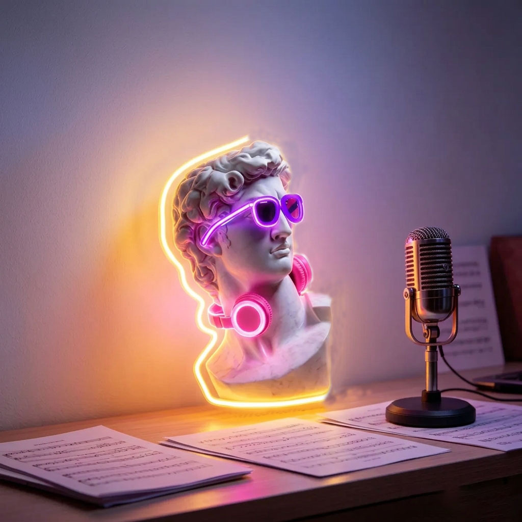 Retro Gaming Bar - David with Headphones Art LED Neon