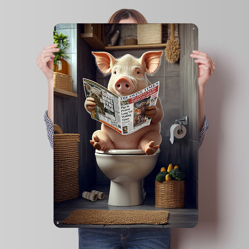 Retro Gaming On - Pig Reading Newspaper on Toilet Tinplate
